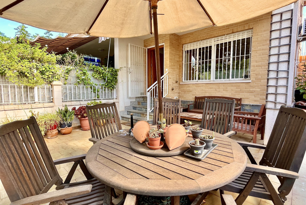 Private garden and terrace of semi-detached property in Los Narejos, listed by Levante Properties.