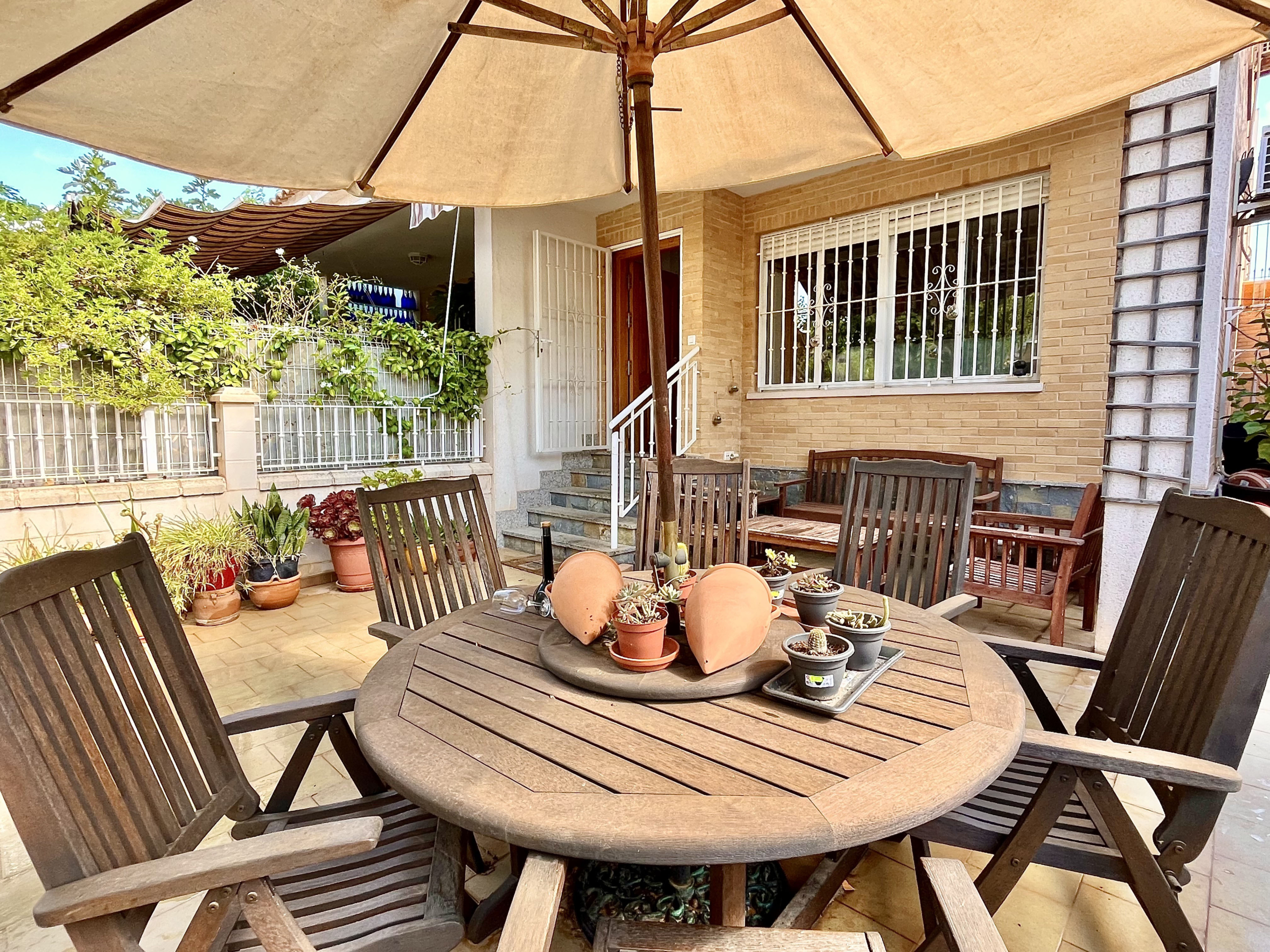 Private garden and terrace of semi-detached property in Los Narejos, listed by Levante Properties.