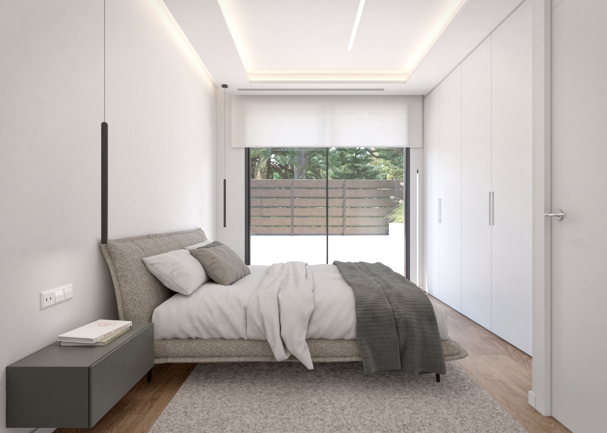 Luxury master bedroom with terrace views at Evohe Alana Villas, Levante properties