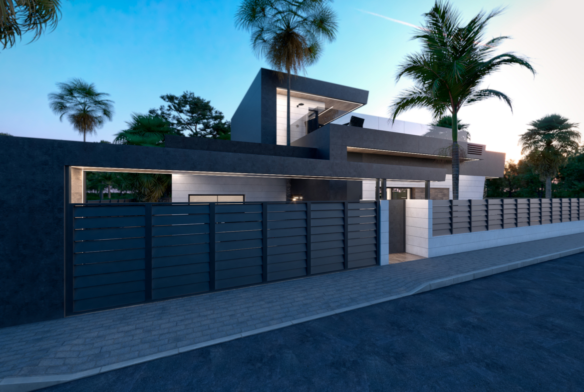 Modern Evohe Alana Villa exterior with private pool at Santa Rosalia Lake, Levante properties