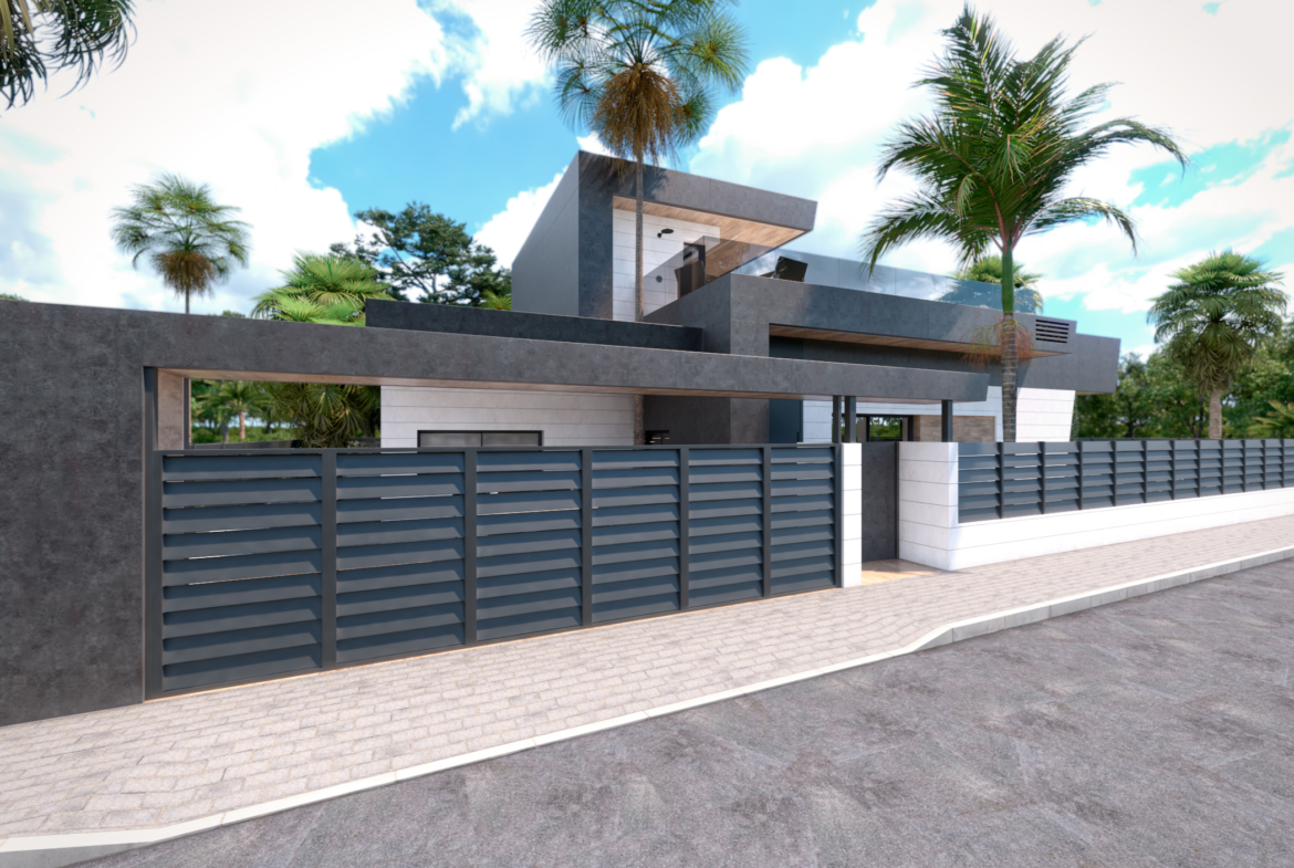 Modern Evohe Alana Villa exterior with private pool at Santa Rosalia Lake, Levante properties