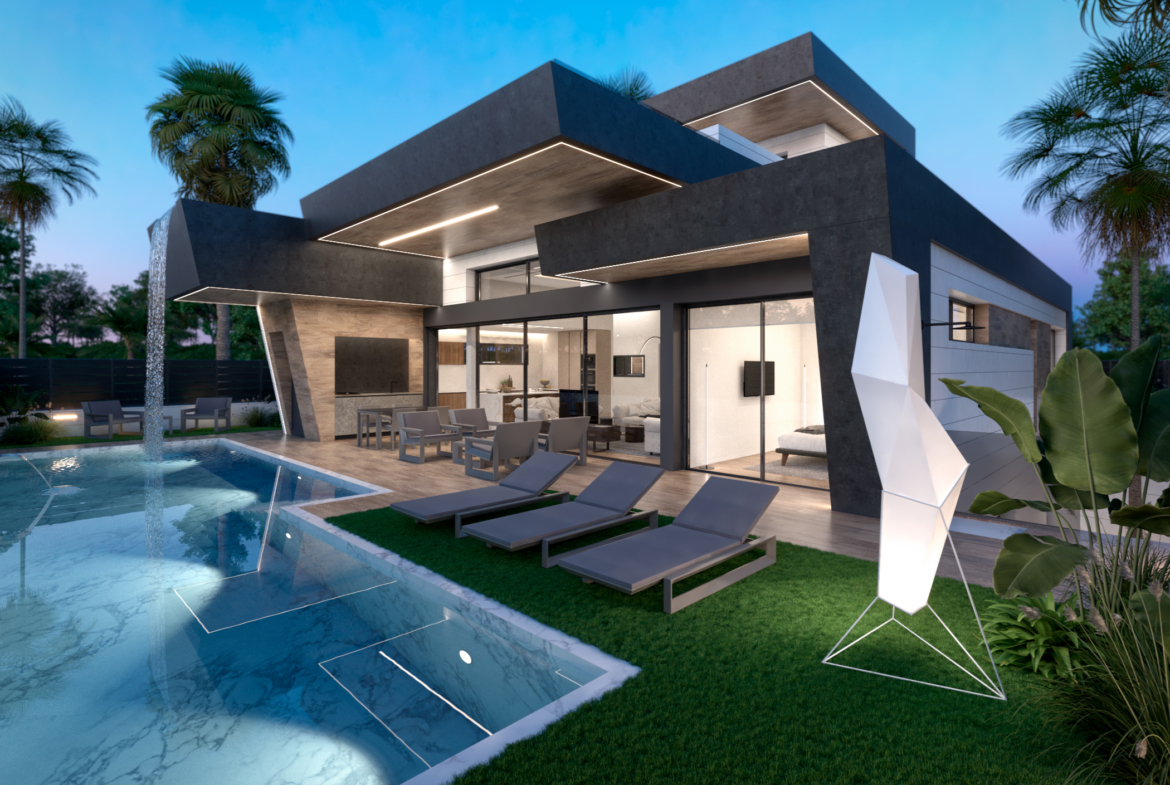 Landscaped garden and private outdoor space at Evohe Alana Villa, Levante properties