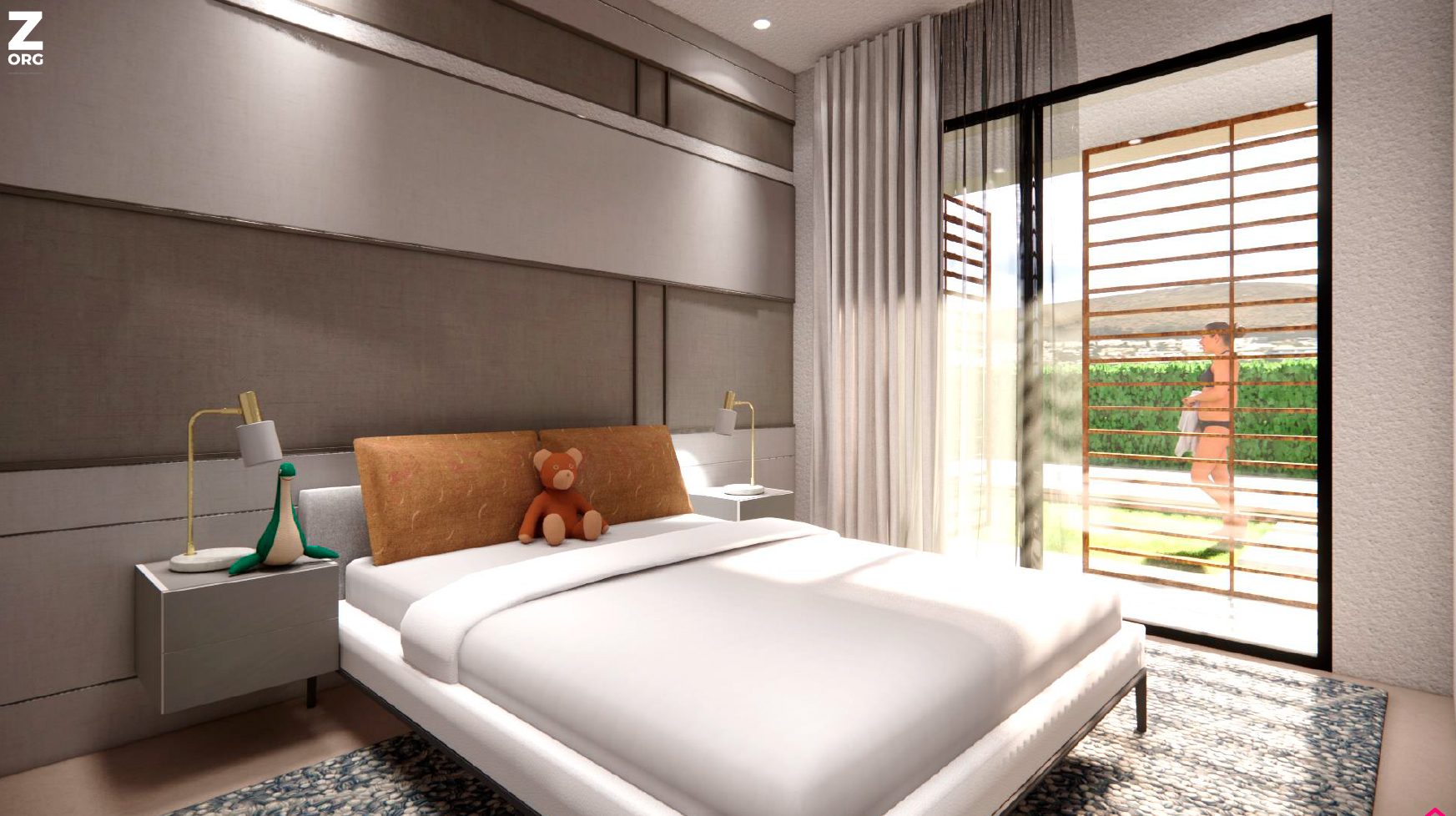 Bedroom with direct pool access in Levansur Home VII Villa – Levante Properties