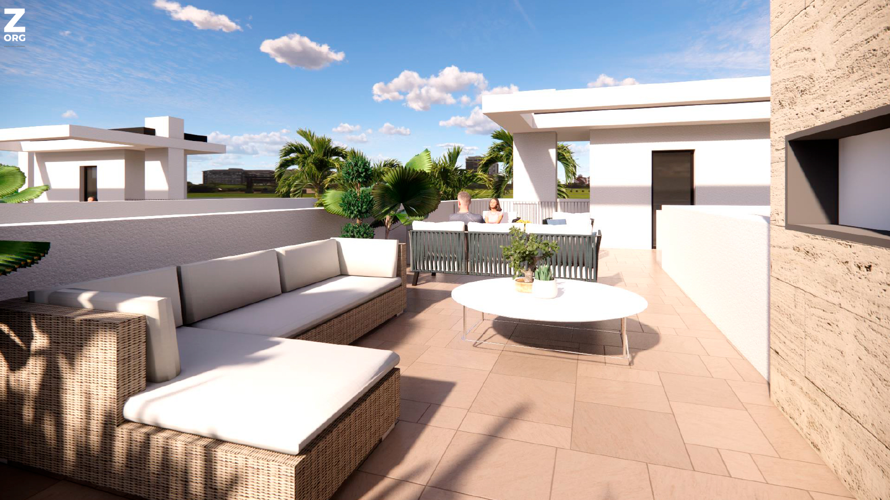 Spacious roof terrace ideal for relaxing or entertaining, offering panoramic views of Santa Rosalia Lake, provided by Levante Properties