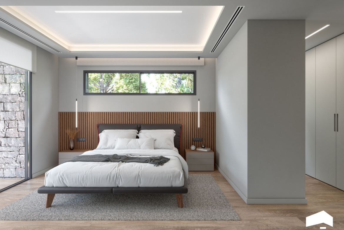 Luxury bedroom in Evohe Altea Villa at Santa Rosalia