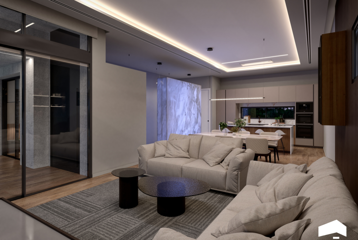 Open-plan living room in Evohe Altea Villa at Santa Rosalia