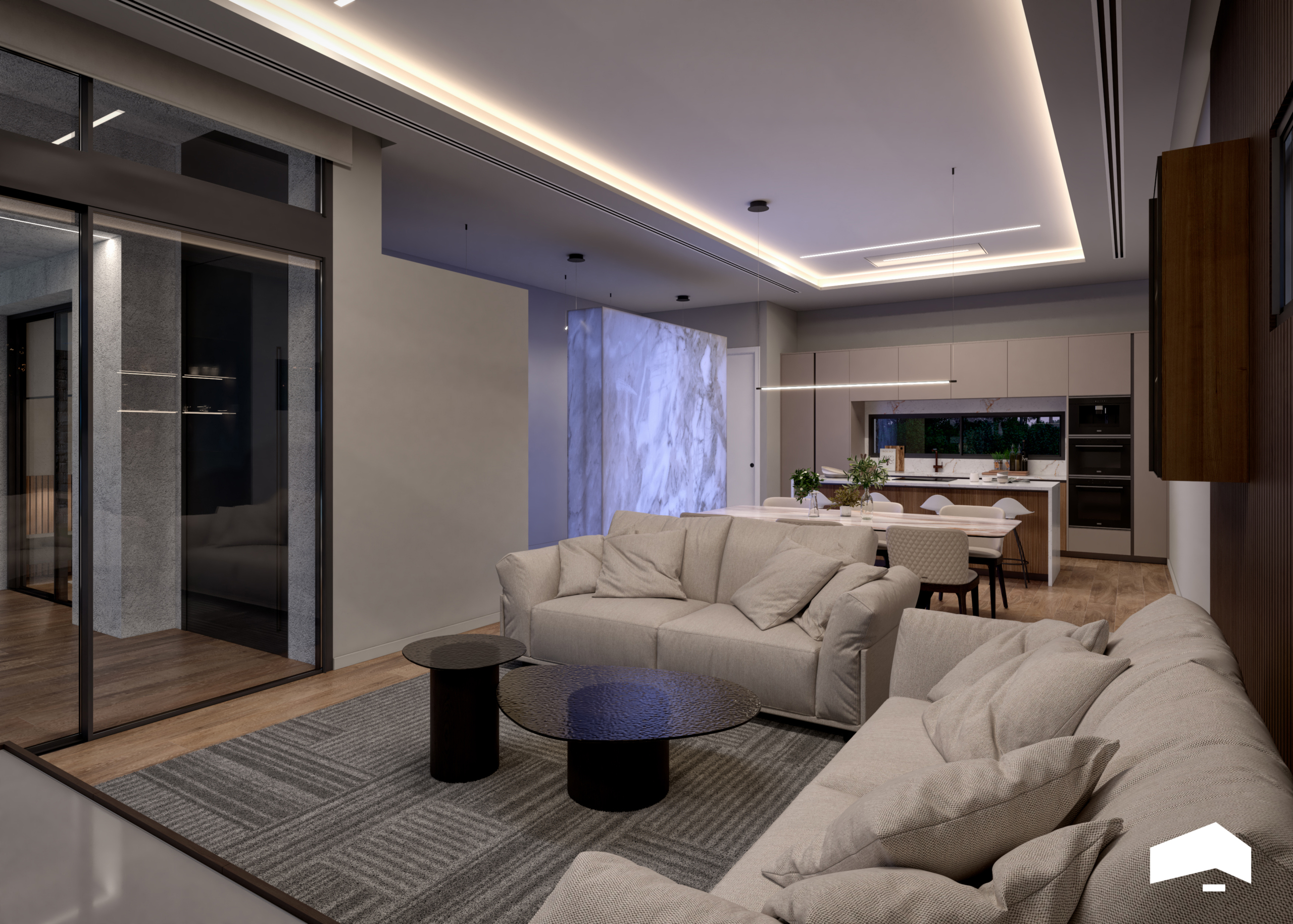 Open-plan living room in Evohe Altea Villa at Santa Rosalia