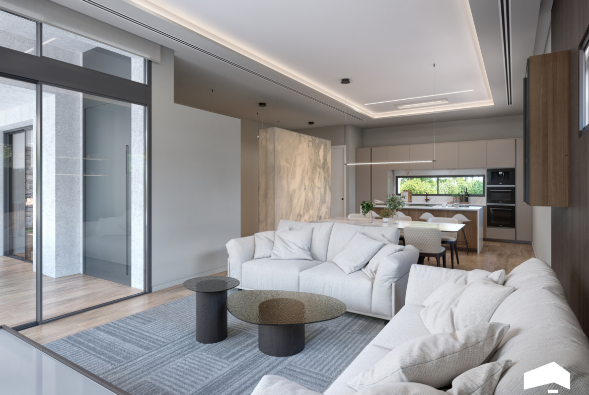 Open-plan living room in Evohe Altea Villa at Santa Rosalia