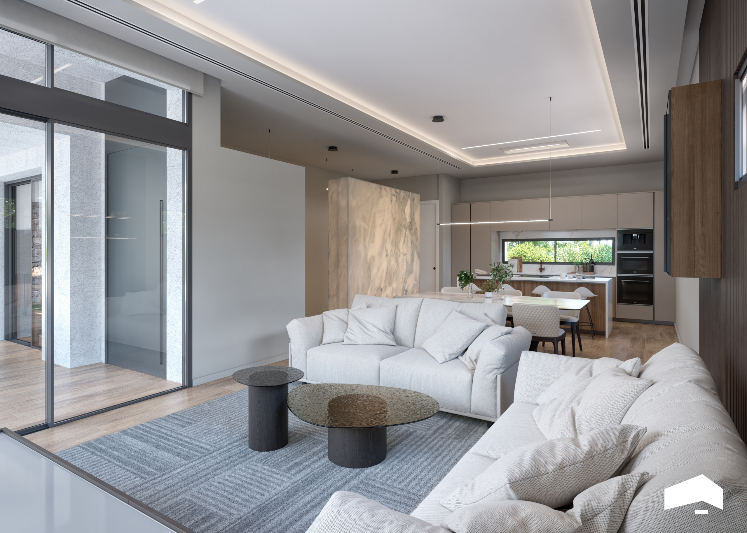 Open-plan living room in Evohe Altea Villa at Santa Rosalia