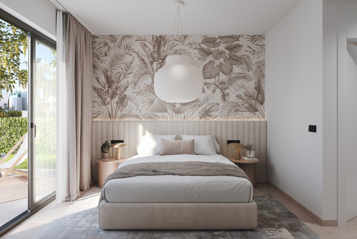 Spacious bedroom with modern décor and natural light at Tindra El Lago Apartments, Santa Rosalia, by Levante Properties.