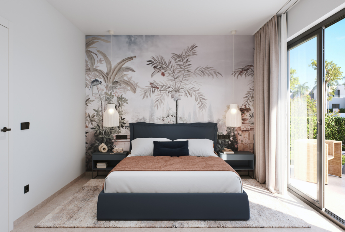 Spacious bedroom with modern décor and natural light at Tindra El Lago Apartments, Santa Rosalia, by Levante Properties.