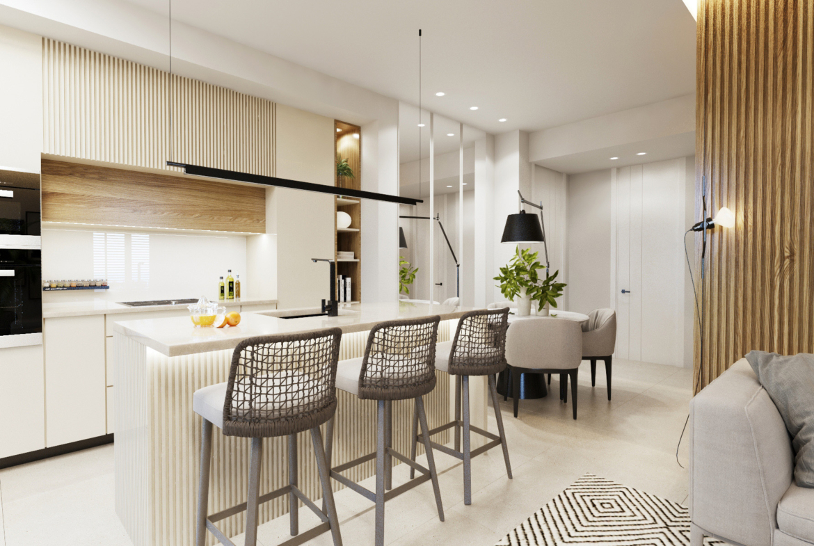 Sleek modern kitchen in Orbesol Mirador Apartment at Santa Rosalia by Levante Properties