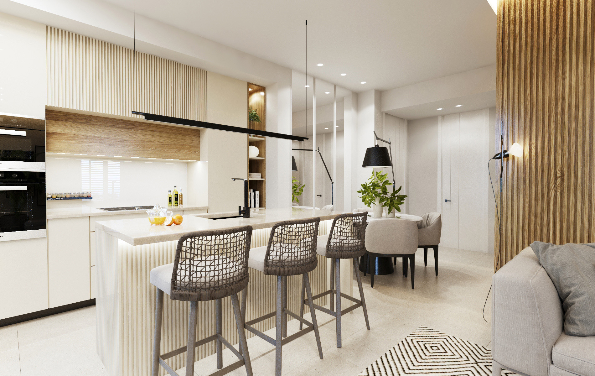 Sleek modern kitchen in Orbesol Mirador Apartment at Santa Rosalia by Levante Properties