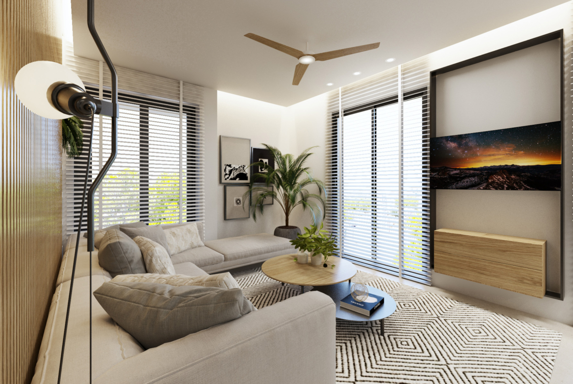 Open-plan living area in Orbesol Mirador Apartment at Santa Rosalia presented by Levante Properties