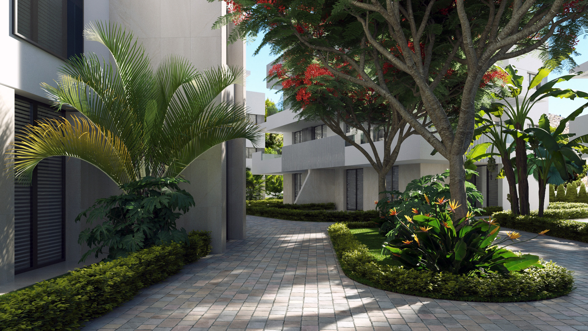 Exterior view of the Mirador Apartments building at Santa Rosalia by Levante Properties