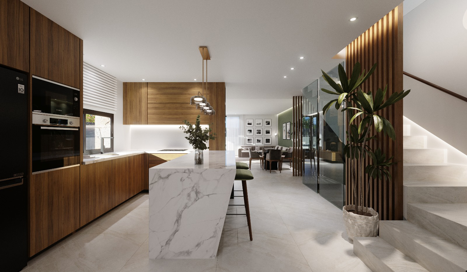 Modern designer kitchen in an Orbesol Mirador Villa at Santa Rosalia, presented by Levante Properties.