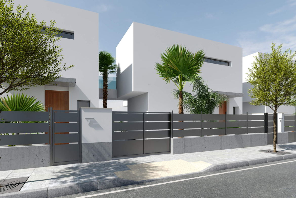 Exterior front view of Tindra Villas at Roda Golf by Levante Properties