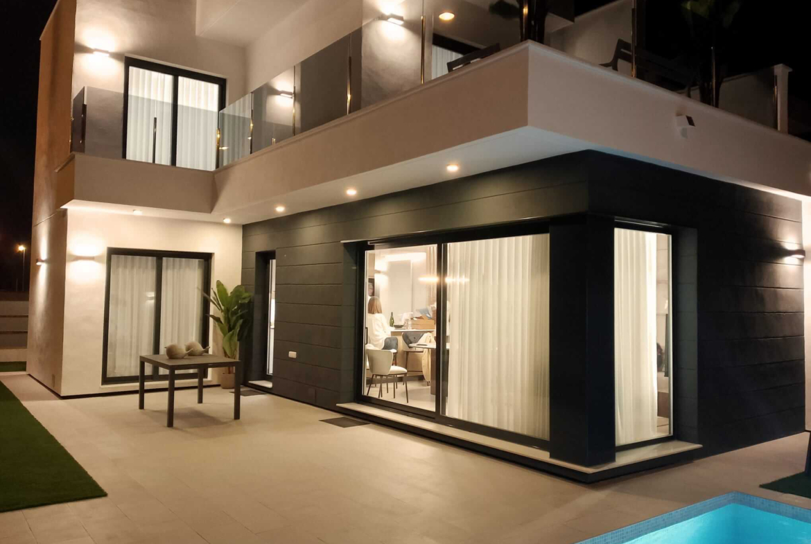 Private swimming pool at Tindra Villas in Roda Golf by Levante Properties