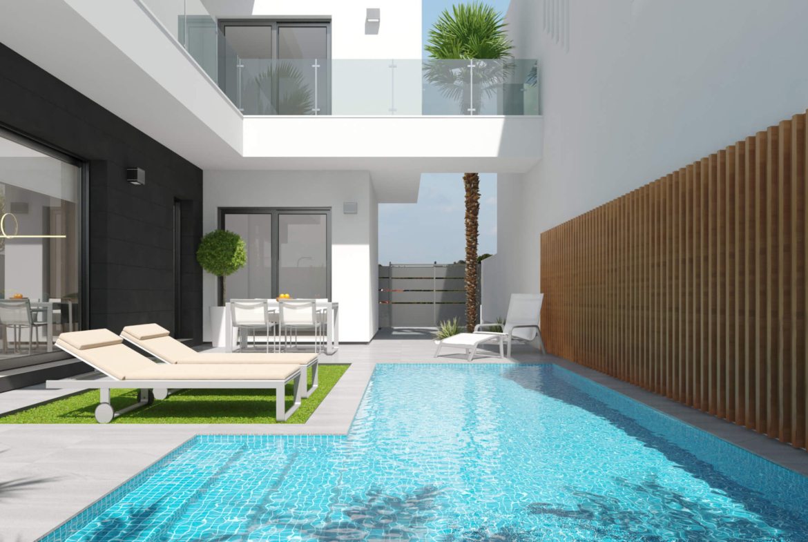 Private swimming pool at Tindra Villas in Roda Golf by Levante Properties