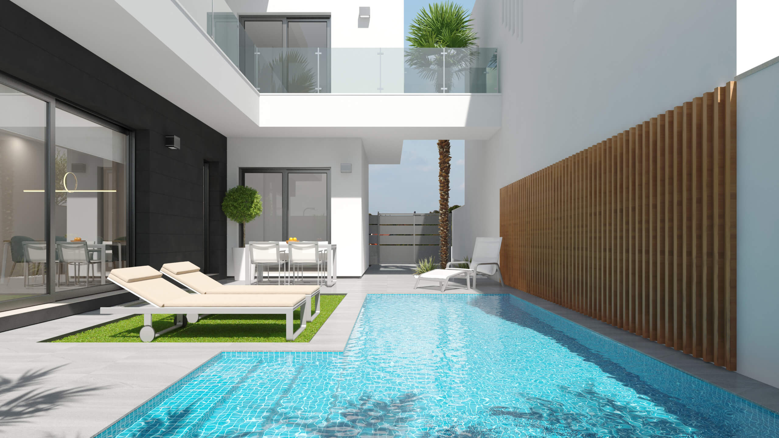 Private swimming pool at Tindra Villas in Roda Golf by Levante Properties