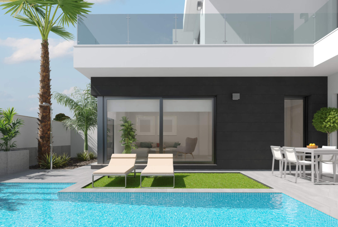 Private swimming pool at Tindra Villas in Roda Golf by Levante Properties