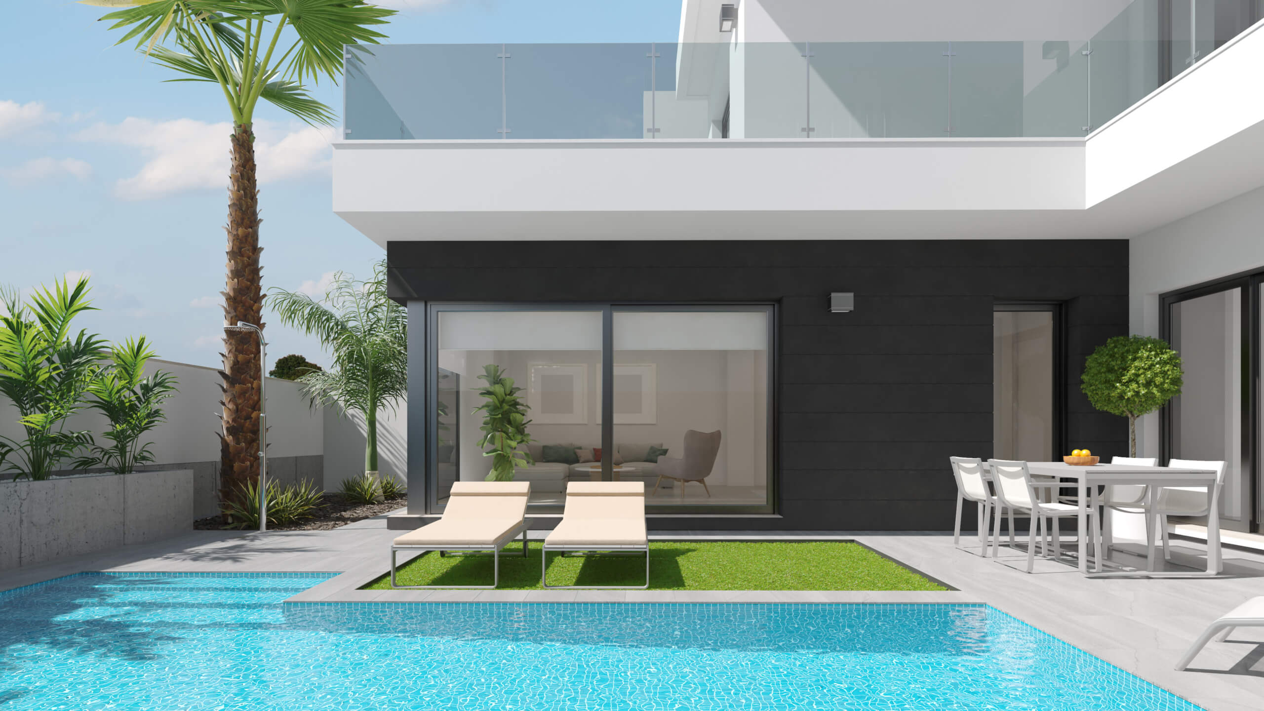 Private swimming pool at Tindra Villas in Roda Golf by Levante Properties