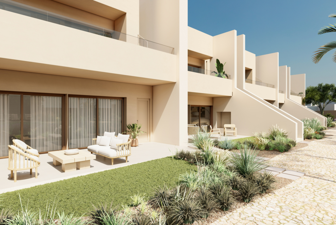 Front terrace overlooking the communal pool at Roda Residences by Levante Properties