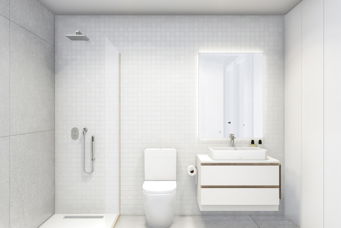 Modern main bathroom at Roda Residences presented by Levante Properties