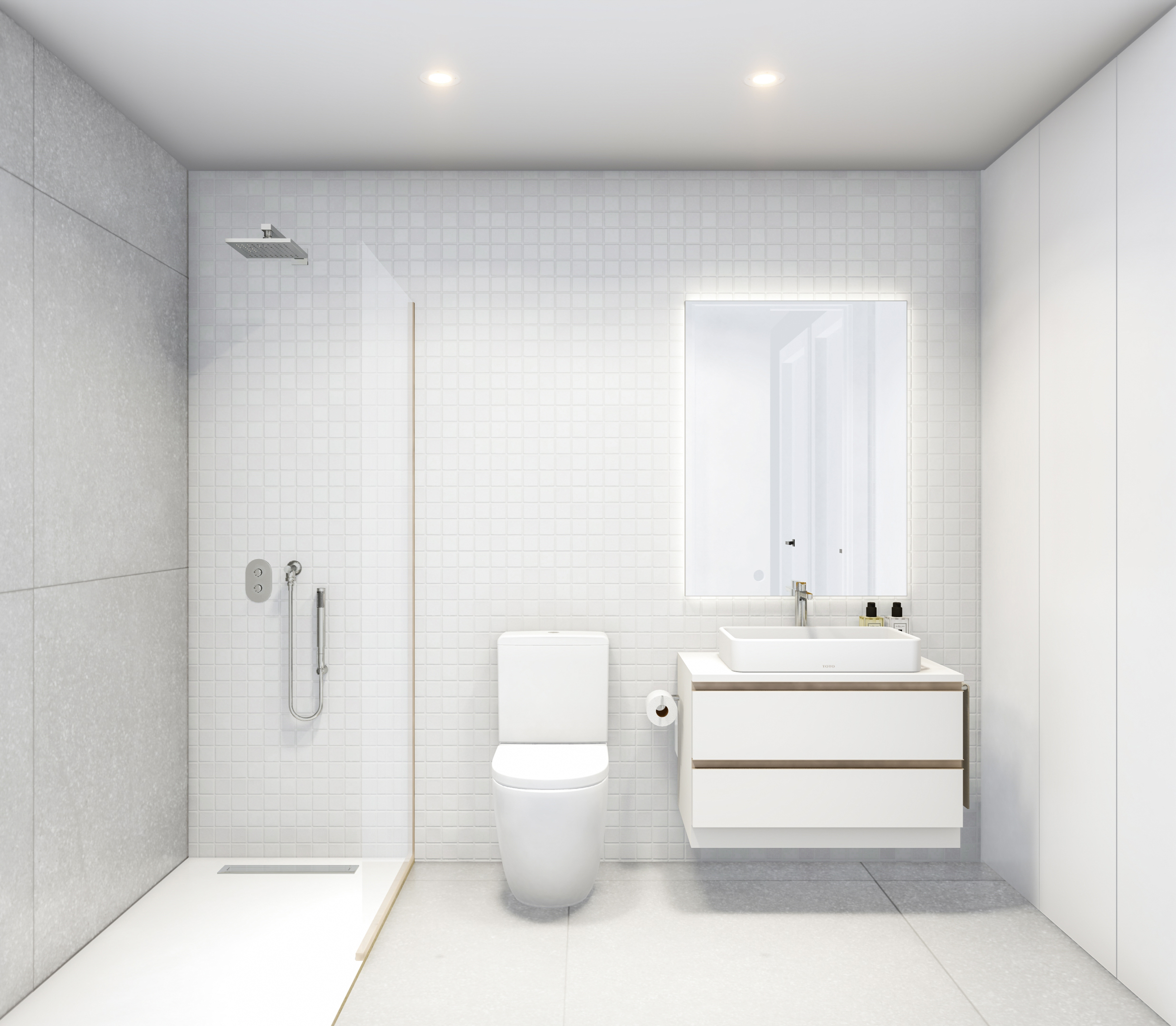 Modern main bathroom at Roda Residences presented by Levante Properties