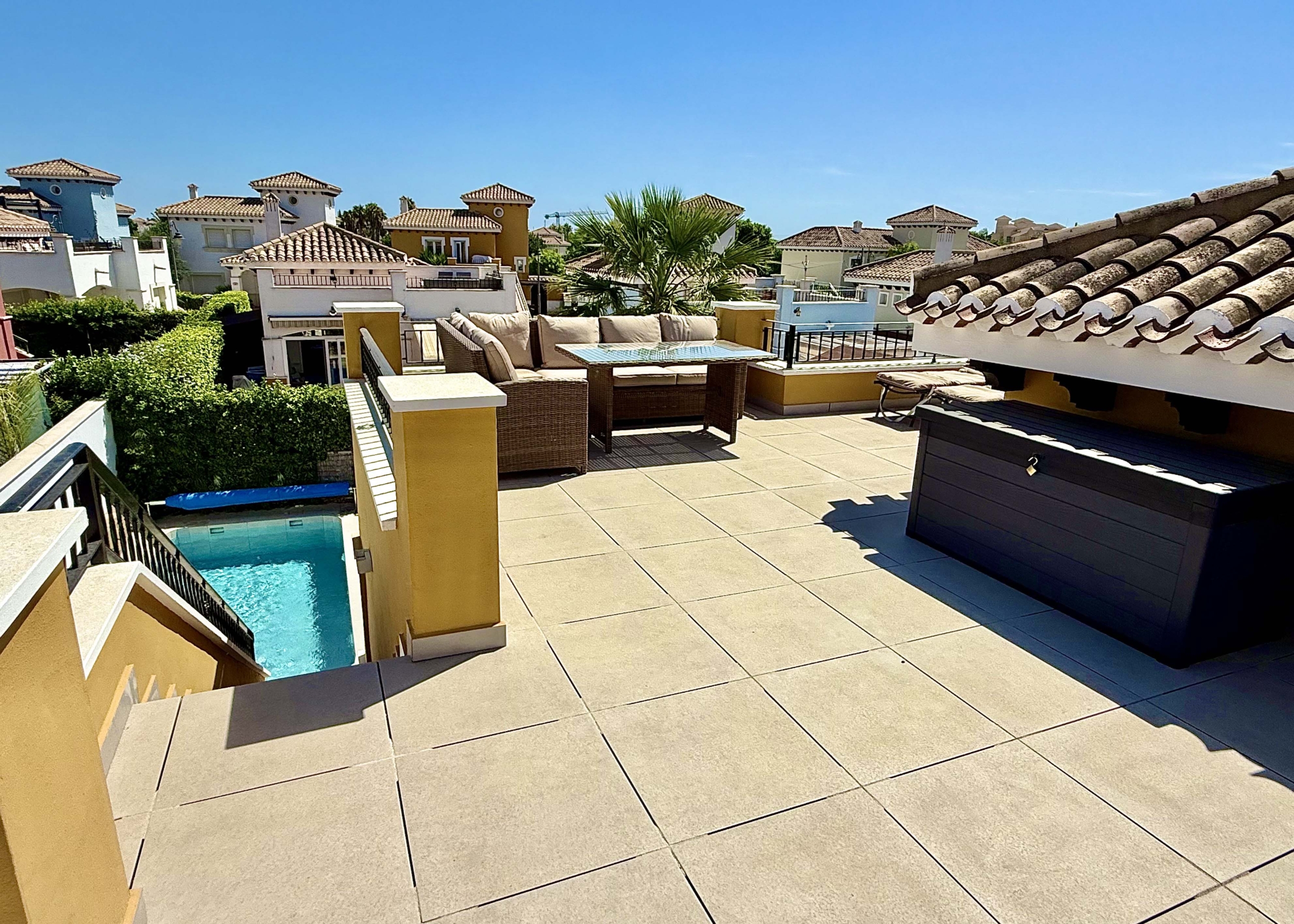 Modern roof terrace with open views at the Rondella villa in Mar Menor Golf Resort.