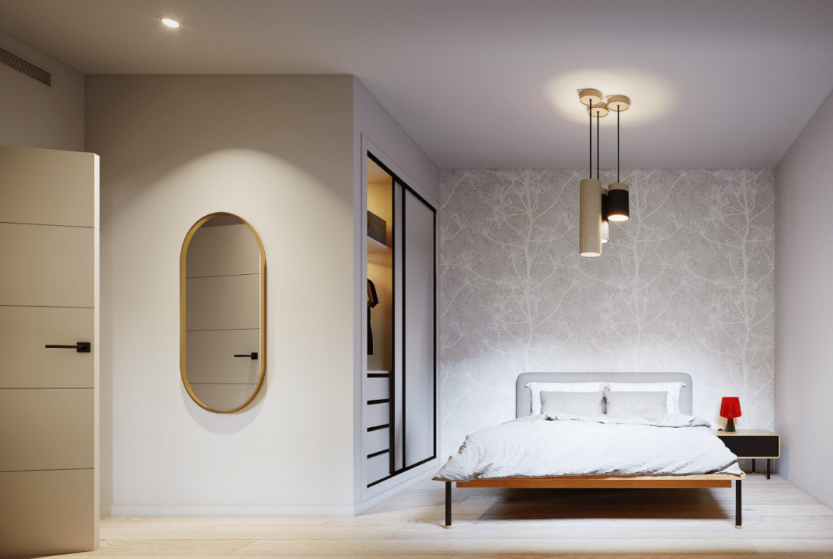 Master bedroom in Roda Golf villa with pool views