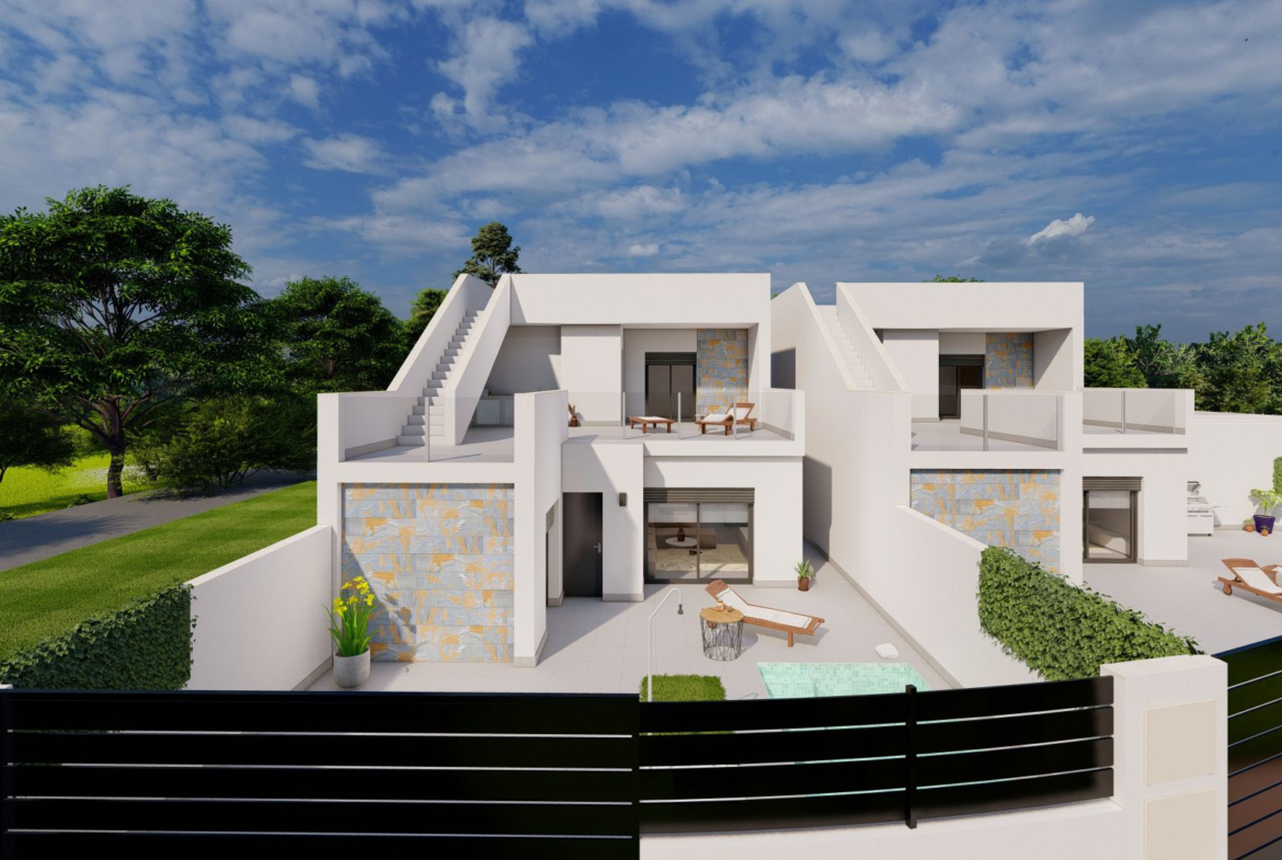 Modern villa exterior with private pool at Roda Golf