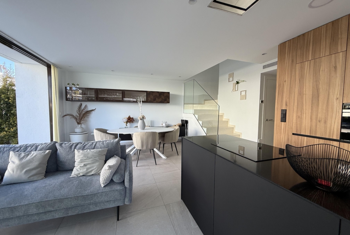 Open-plan living and dining area of Lavanda villa in Santa Rosalia by Levante Properties