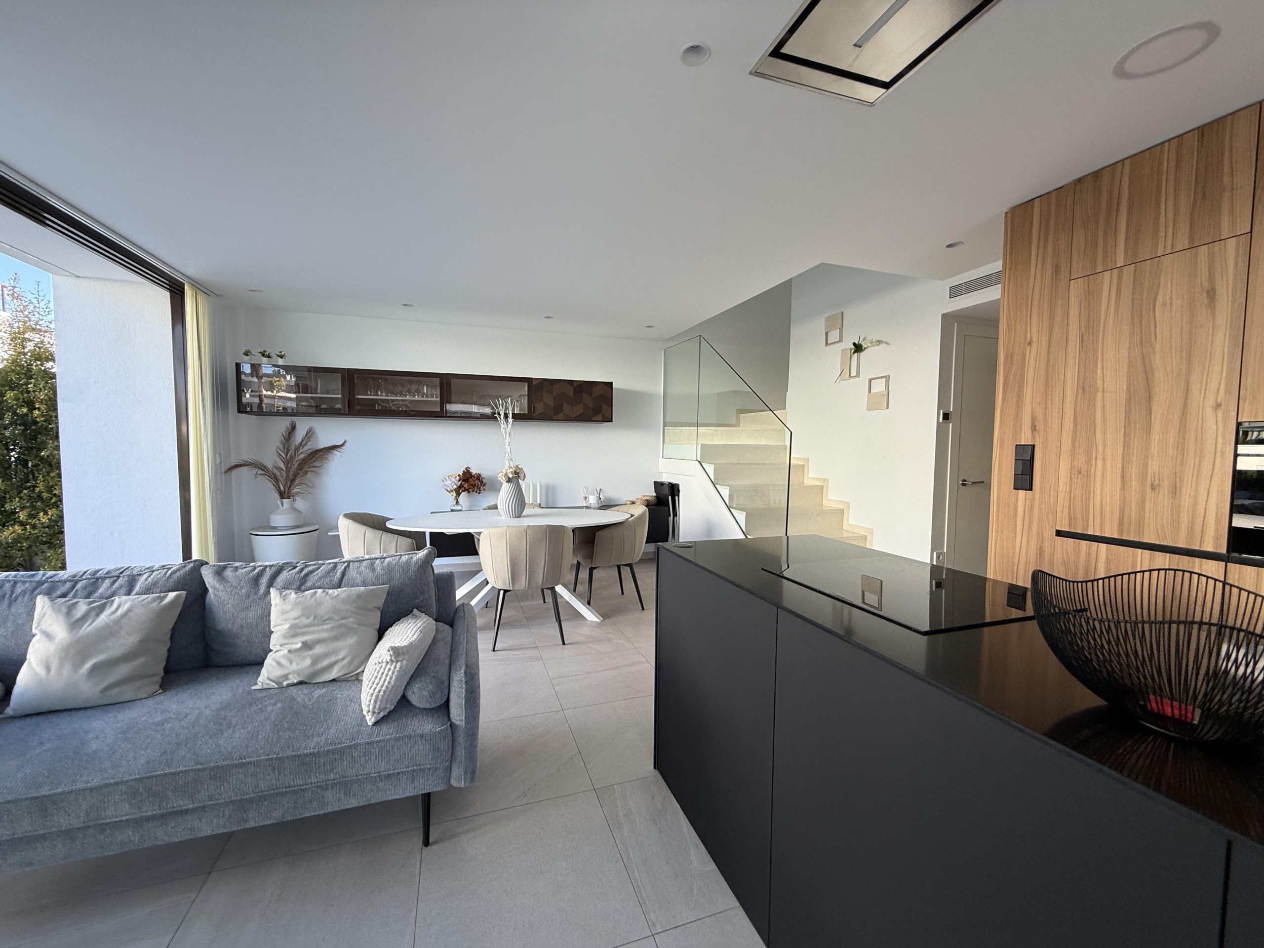 Open-plan living and dining area of Lavanda villa in Santa Rosalia by Levante Properties