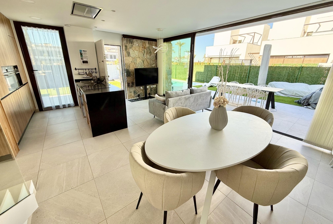 Open-plan living and dining area of Lavanda villa in Santa Rosalia by Levante Properties