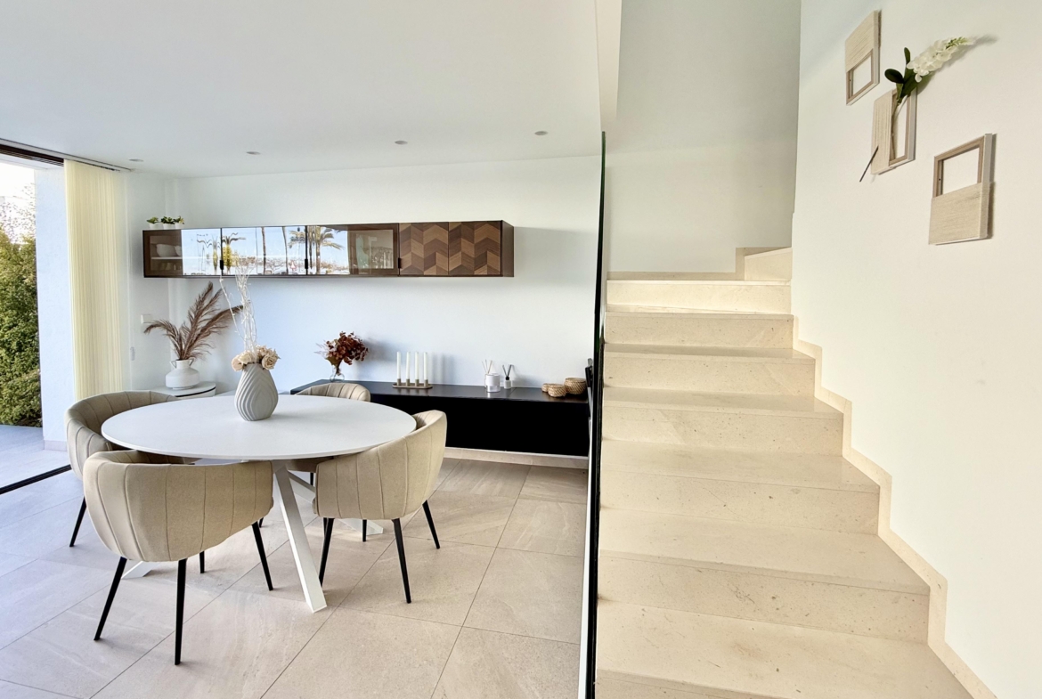 Open-plan living and dining area of Lavanda villa in Santa Rosalia by Levante Properties