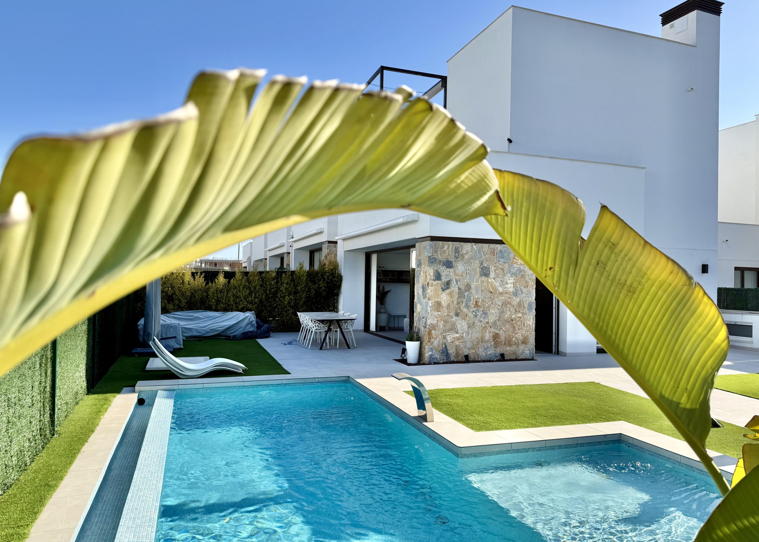 Private swimming pool and landscaped garden of Lavanda villa at Santa Rosalia by Levante Properties