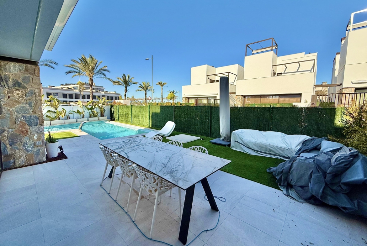 Private swimming pool and landscaped garden of Lavanda villa at Santa Rosalia by Levante Properties