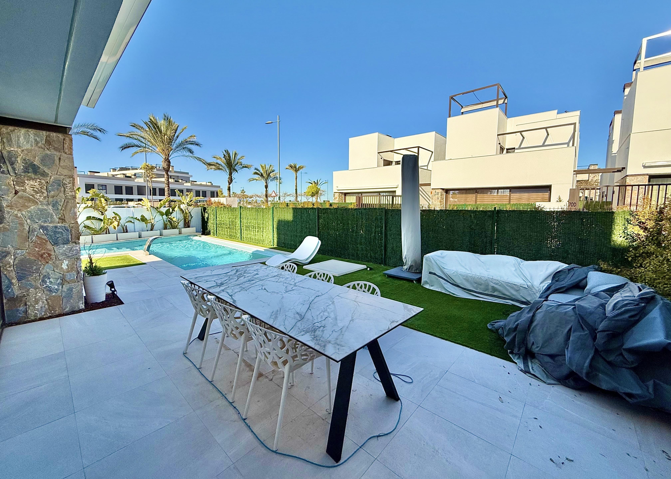 Private swimming pool and landscaped garden of Lavanda villa at Santa Rosalia by Levante Properties