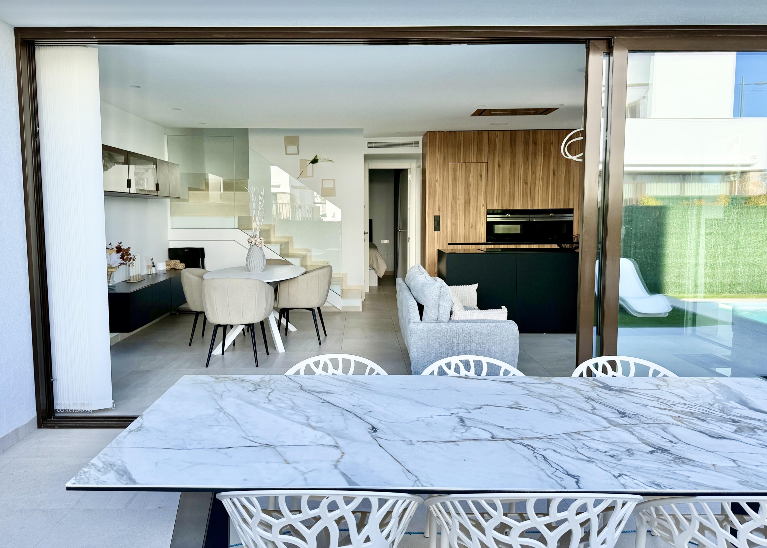 Open-plan living and dining area of Lavanda villa in Santa Rosalia by Levante Properties