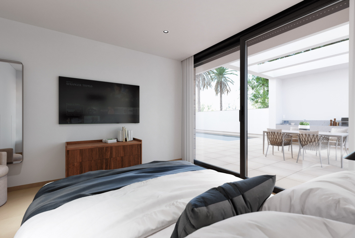 Modern bedroom in new Levante Properties villa at Mar Menor Golf Resort
