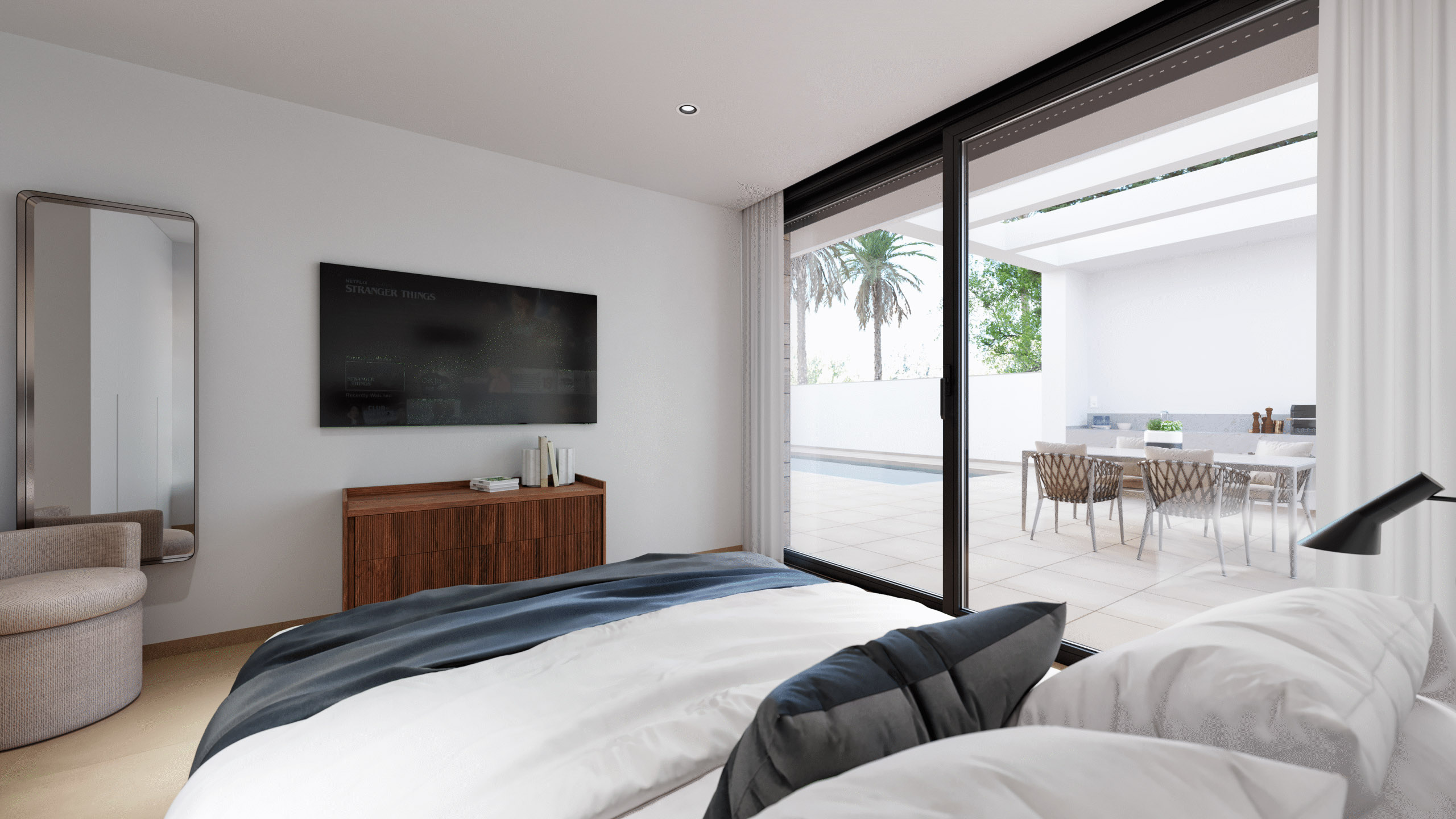 Modern bedroom in new Levante Properties villa at Mar Menor Golf Resort