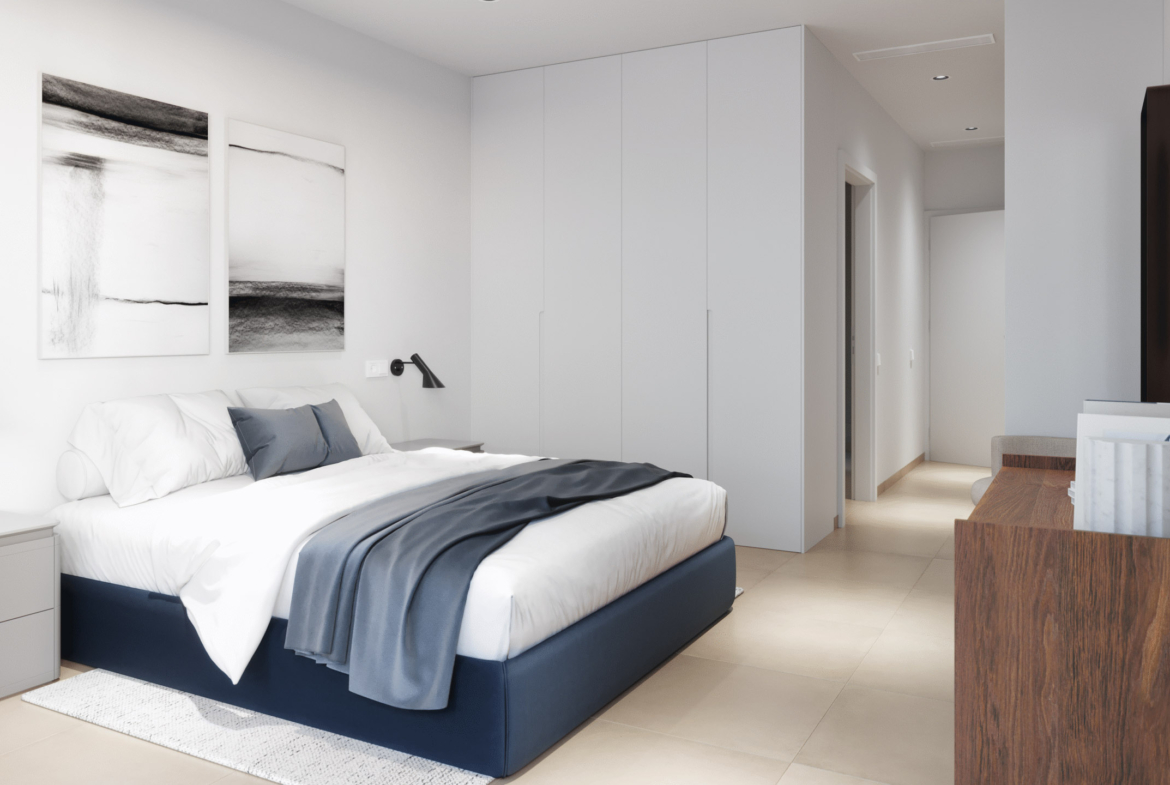 Modern bedroom in new Levante Properties villa at Mar Menor Golf Resort