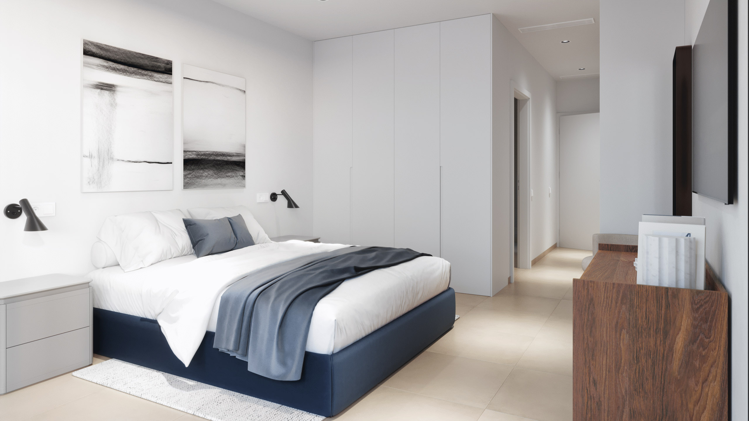 Modern bedroom in new Levante Properties villa at Mar Menor Golf Resort