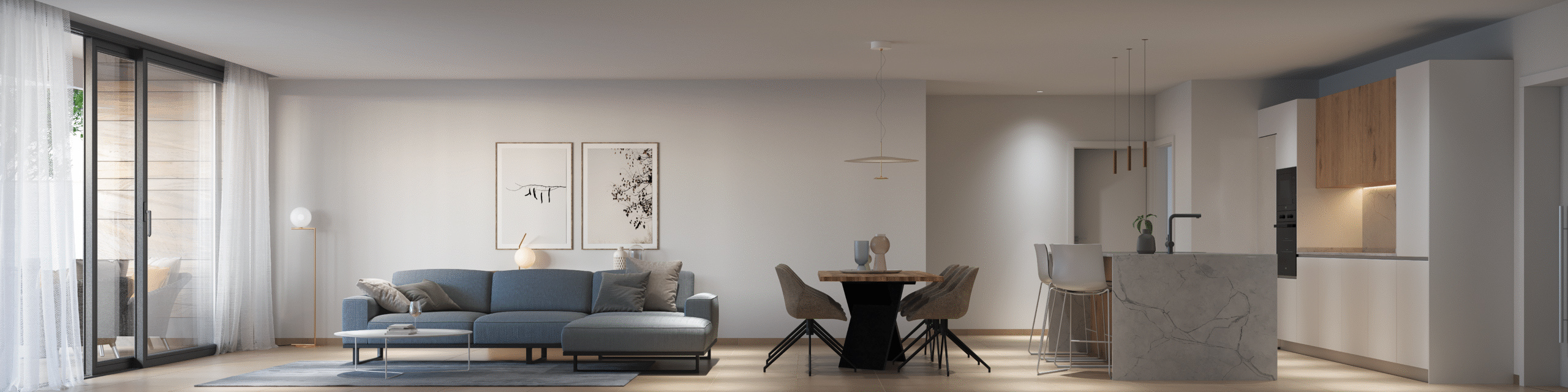 Modern open-plan living area in Levante Properties new villa at Mar Menor Golf Resort