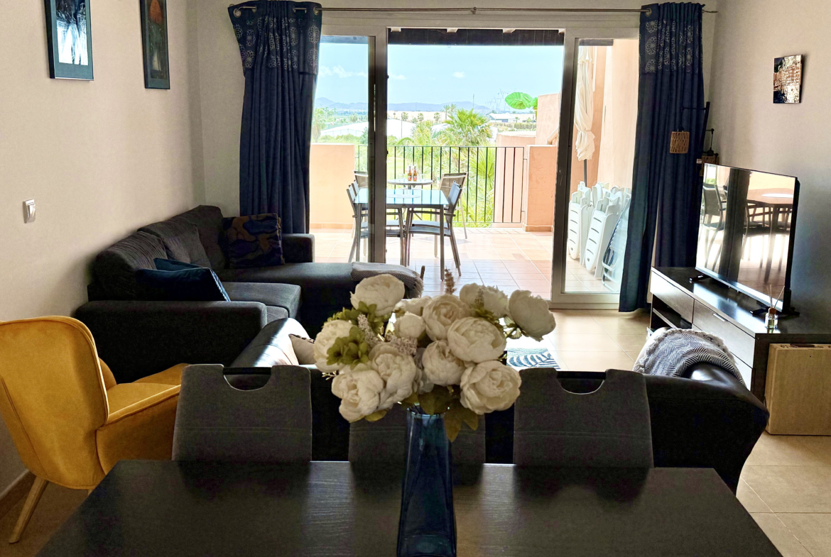 Modern open-plan living room in Levante Properties penthouse Mar Menor Golf Resort