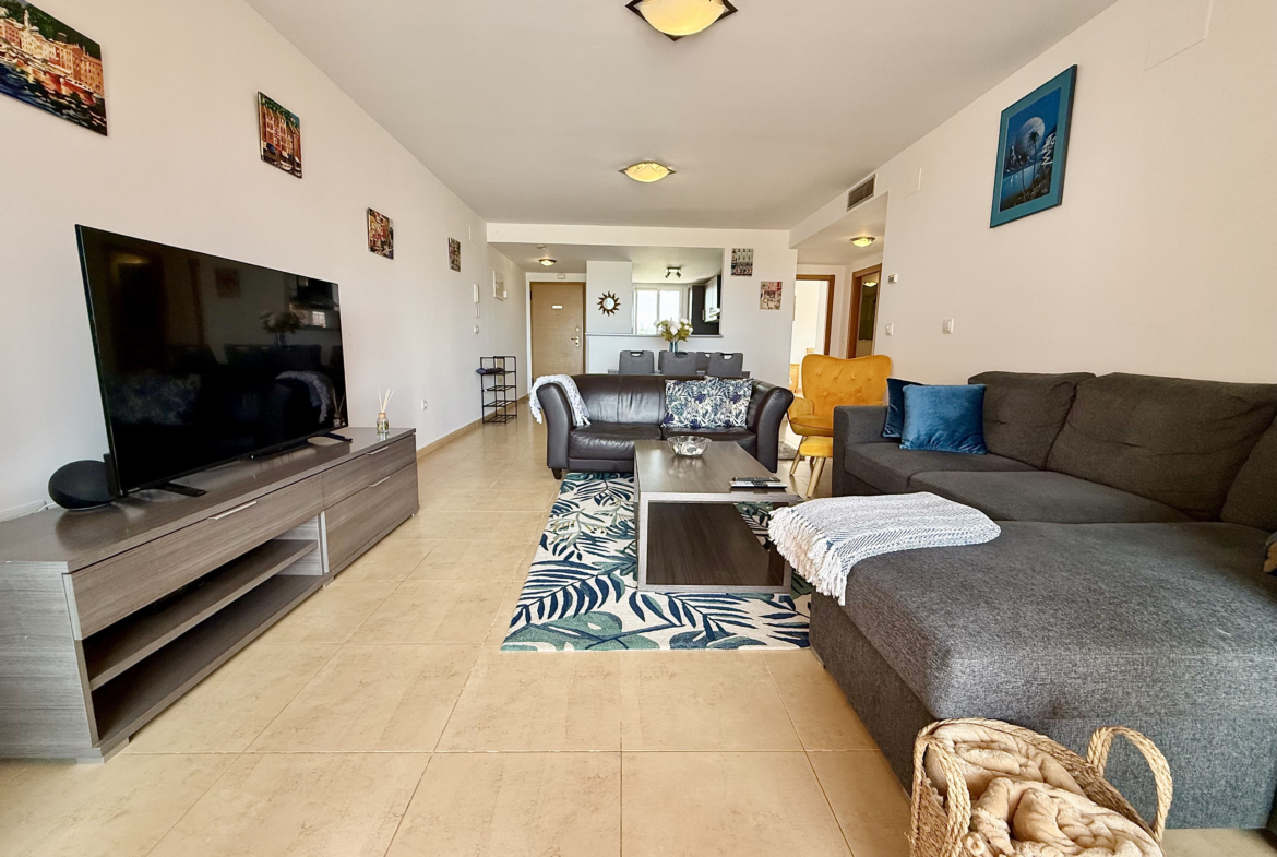 Modern open-plan living room in Levante Properties penthouse Mar Menor Golf Resort