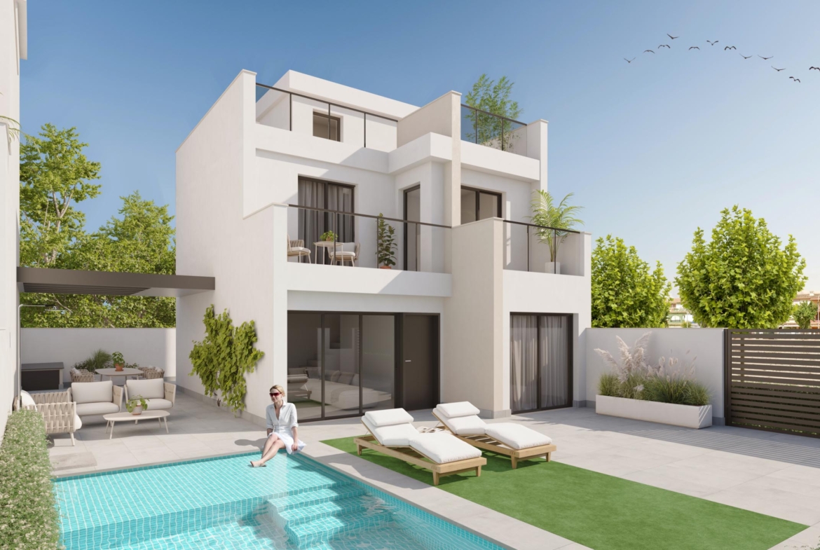Signature Villas Los Narejos for Sale, Steps from Mar Menor Beach. Only 3 remaining! Modern and energy-efficient homes.