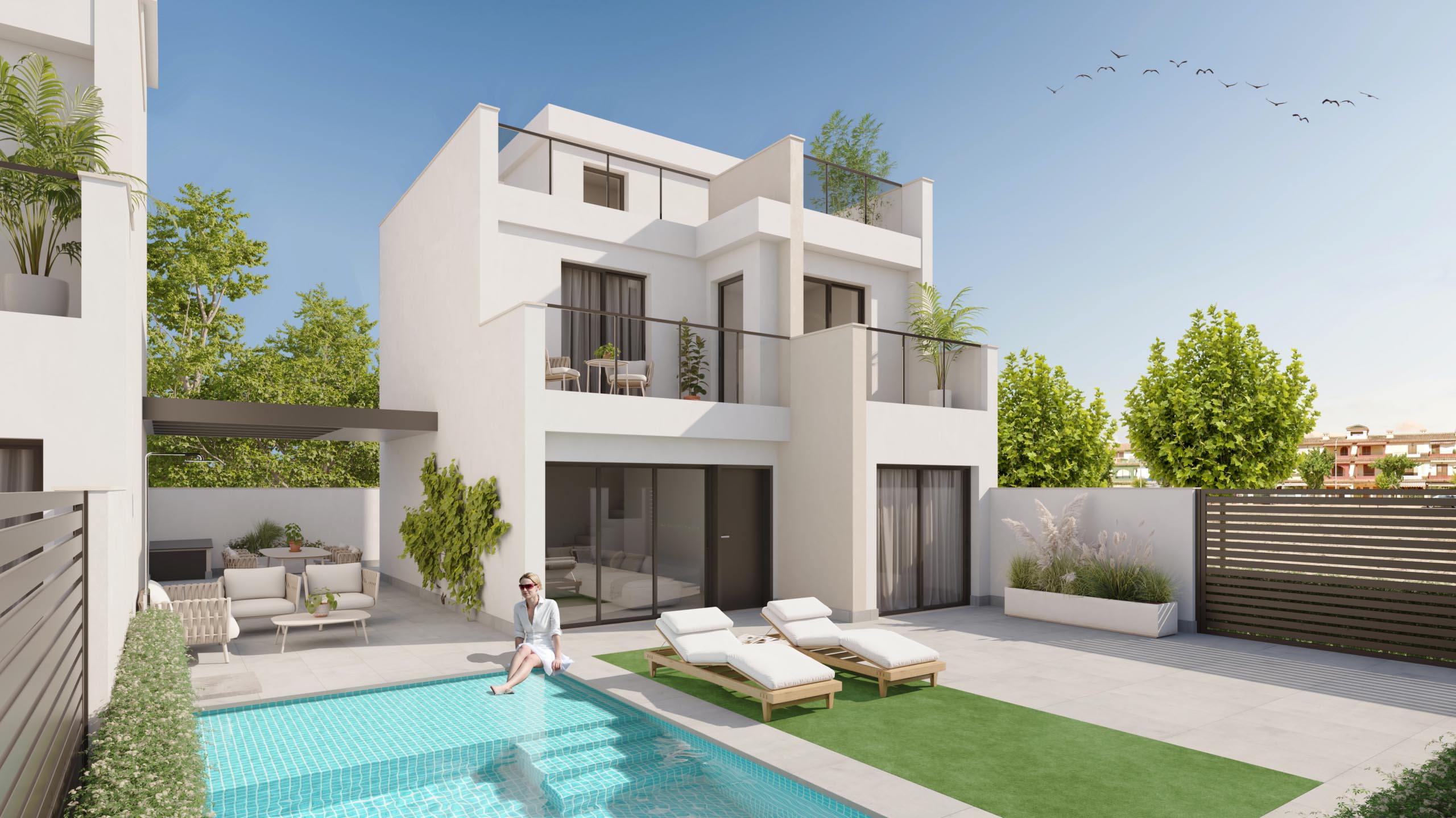 Signature Villas Los Narejos for Sale, Steps from Mar Menor Beach. Only 3 remaining! Modern and energy-efficient homes.