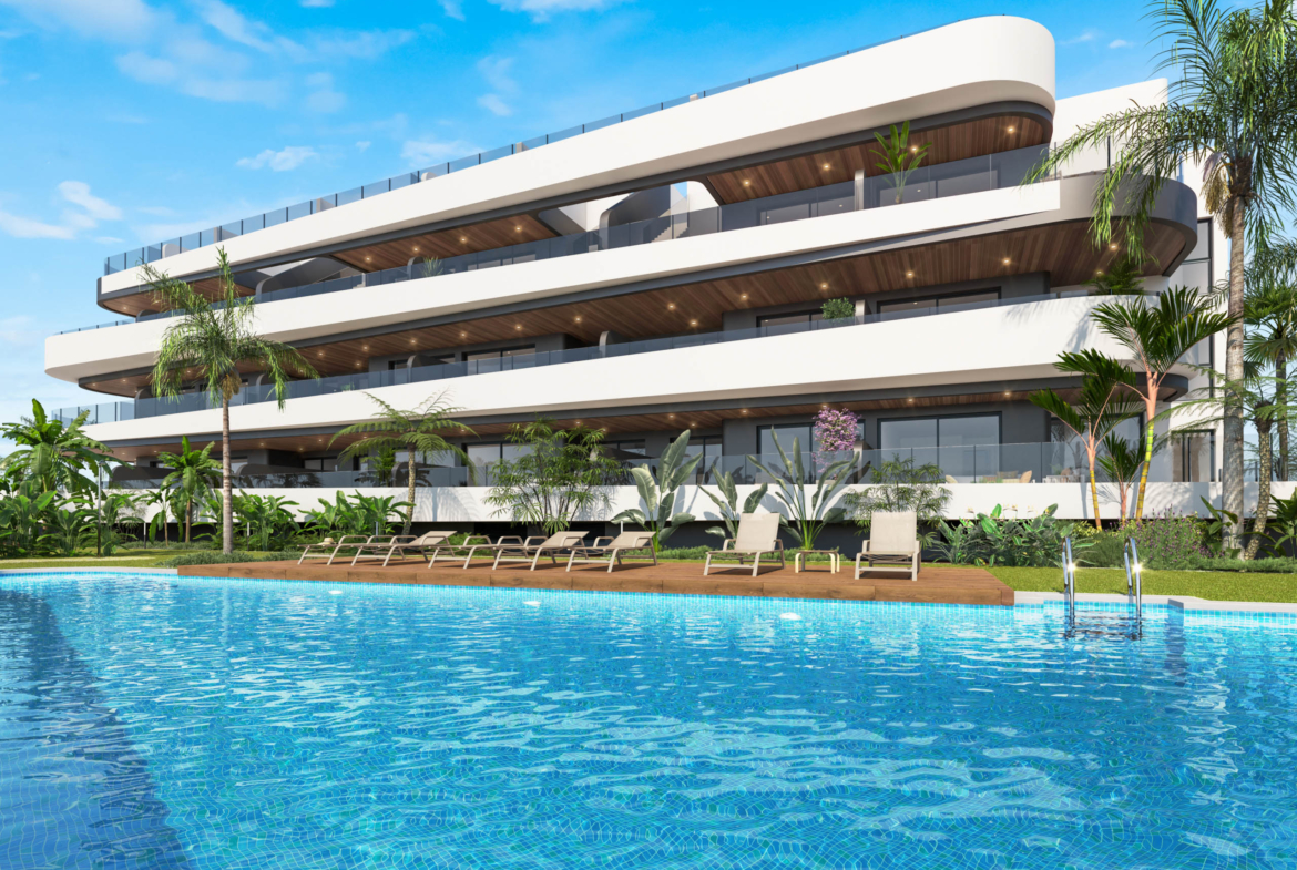 Communal swimming pool at Apartments La Serena Golf by Levante Properties